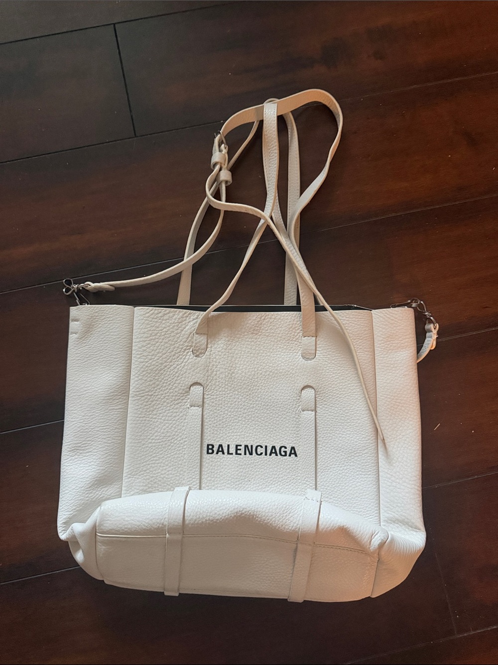 Balenciaga Cream White Pebbled Leather Tote with Logo